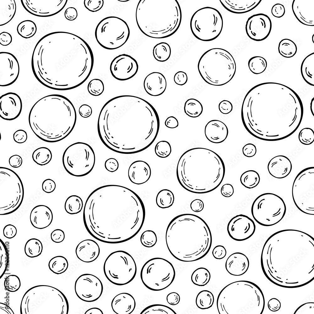 Wall mural seamless soap bubbles pattern. vector hand drawn background