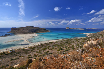 View of the beach in Balos Lagoon on Crete, Greece