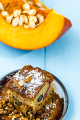 Pumpkin pie for Thanksgiving, homemade baking concept