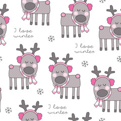 seamless christmas reindeer with ear muffs pattern vector illustration