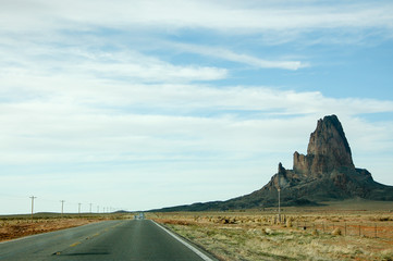 Agathla Peak, Monument Valley, highway in Arizona