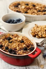 Baked blueberry Oatmeal / Healthy Breakfast with oatmeal and blueberries