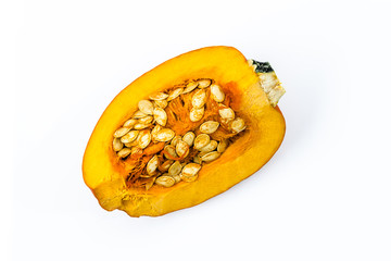 Slice of pumpkin isolated on white background, top view