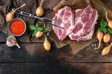 Crédence de cuisine en verre imprimé Viande Raw meat pork steak
