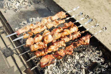 Meat roasted on skewers