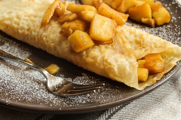 Apple Crepes - crepes  with caramelized apples, selective focus