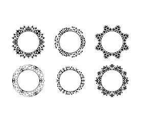 Black ethnic ornamental cirular frames set. Vector illustration