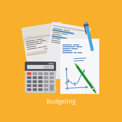 Budgeting flat vector icon. Cartoon style illustration