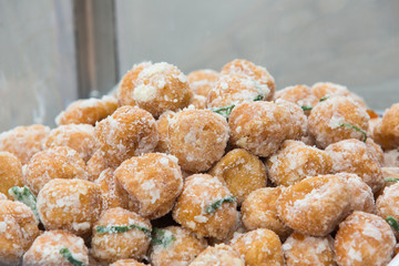 Deep fried dough ball with soybean filling or Kanom Kai Hong, Traditional Thai dessert
