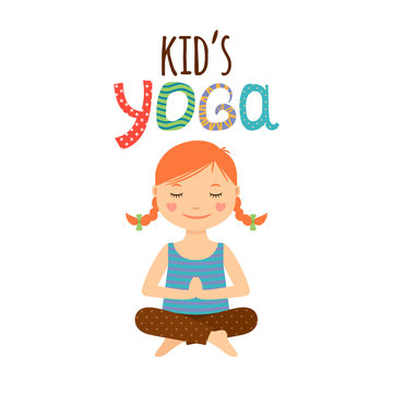 Yoga kids isolated logo design with girl. Vector illustration
