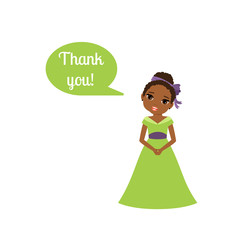 Cute cartoon princess with speech bubble Thank you for game design vector illustration