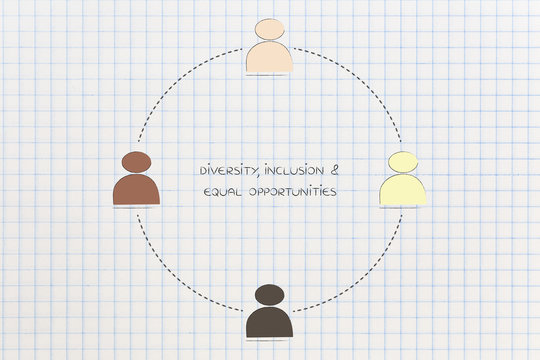 diversity in the workplace: multi ethnic team illustration (circ