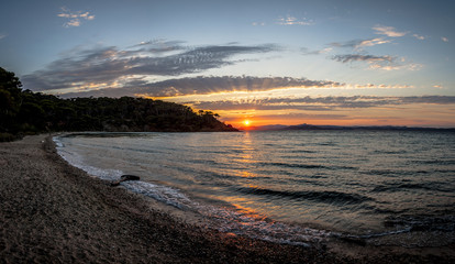 Obraz premium Sunset on the beach of Notre Dame in Porquerolles