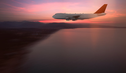 Airplane at sunset