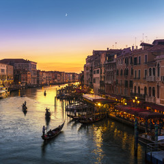 Fototapeta na wymiar Grand Canal view from Rialto Bridge at sunset, Venice, Italy