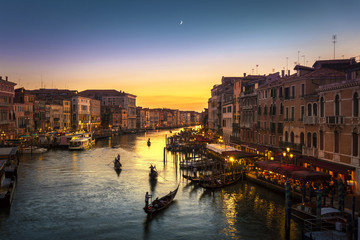 Grand Canal view from Rialto Bridge at sunset, Venice, Italy - 122875940