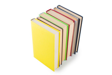 stack of multicolored books. on white, isolated background.