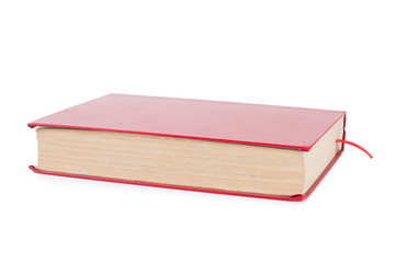 One red book with a red tab. on white, isolated background.