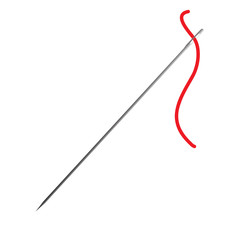 sewing needle with red thread vector illustration