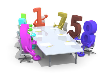 Fototapeta na wymiar many 3d numbers meeting around the table and follow the number o