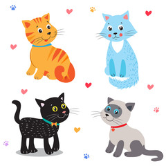 Cute Little Cats. Vector Illustration. Set On A White Background. Angora. Siamese. Mascot. Cat Ears. Cats Meowing. Cats Meme. Beautiful Cats. Domestic Cats. Cats For Sale. Cats Claw. Cats As Toys.