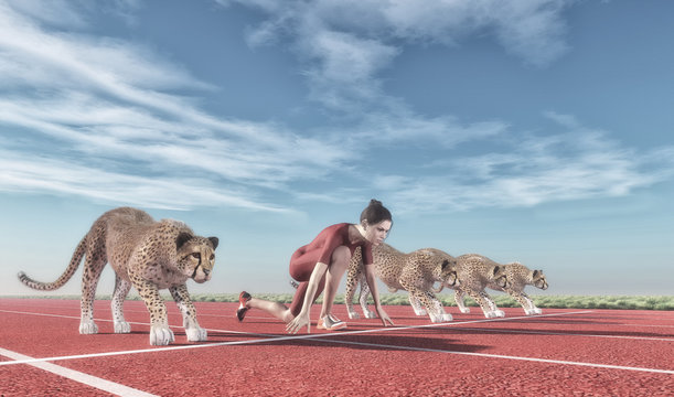 Athletic woman with a cheetah