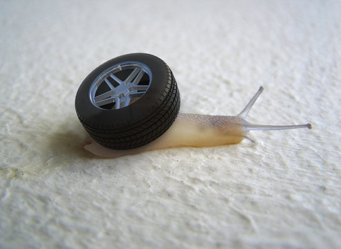 snail with a wheel of car instead of its shell