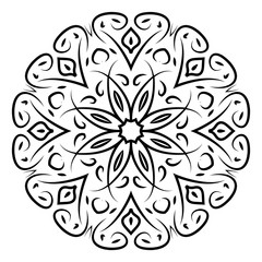 Decorative ornamental element. Black mandala on white background. Vector illustration