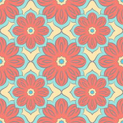 Fototapeta na wymiar Seamless pattern with mandalas in beautiful colors for your design. Vector background