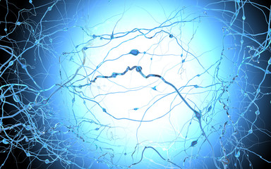 Neurons in the brain 3D illustration