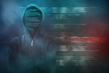 Pixelated hacker steals password with a cyber-attack - 122879700