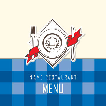 restaurant menu design with dish, knife and fork