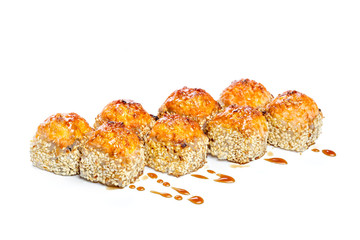Sushi roll with fresh ingredients isolated on white background