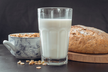 glass of milk and bread