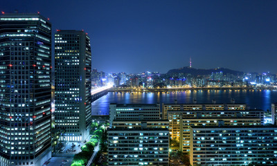 night view of Han river in Seoul city, Korea
