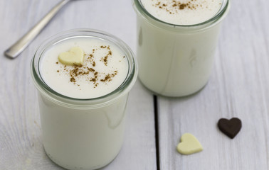 Custard pudding flavored with cinnamon, mastic and vanilla