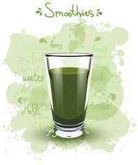 Vector illustration high glass cup with a green smoothies. Healt
