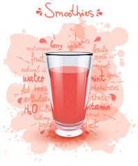 Vector illustration high glass cup with a red smoothies. Healthy
