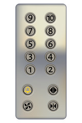 Control panel of the elevator on a white background. Metal eleva