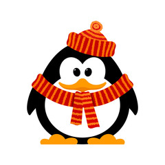 Little cute penguin on a white background. Vector illustration o