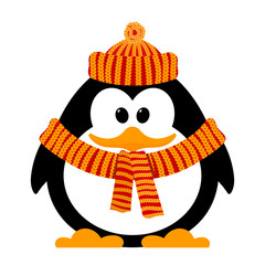 Little cute penguin on a white background. Vector illustration o