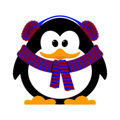 Little cute penguin on a white background. Vector illustration o