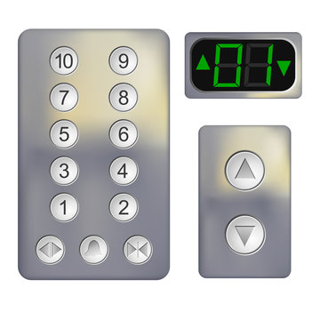 Realistic Control panel of the elevator on a white background. M