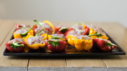 Bell peppers stuffed with meat and buckwheat.