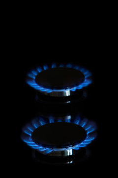 gas burners lit