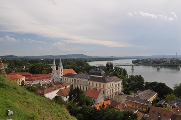 Fototapeta na wymiar Esztergom panorama and Danube River seen from the castle hill
