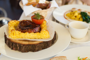 Plate with steak on it