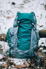 backpack in the winter forest