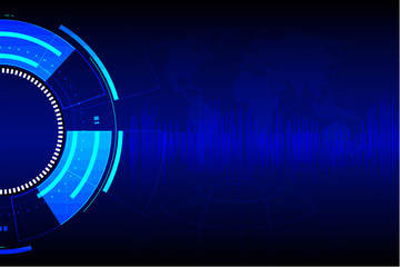 Abstract  circle technology with  earth map  on blue background.vector illustration.