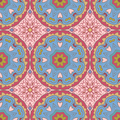 Seamless pattern with mandalas in modern colors for your design. Vector background